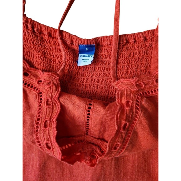 Old Navy Babydoll Linen Blend Cami Midi Dress Womens Medium Eyelet Resort Orange - Picture 6 of 10